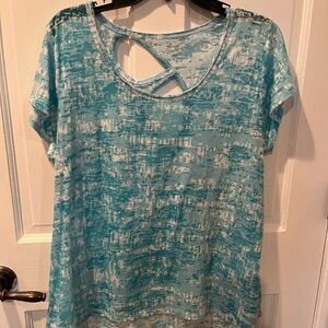 Women’s Calvin Klein short sleeve top. NWOT. Teal blue and white.